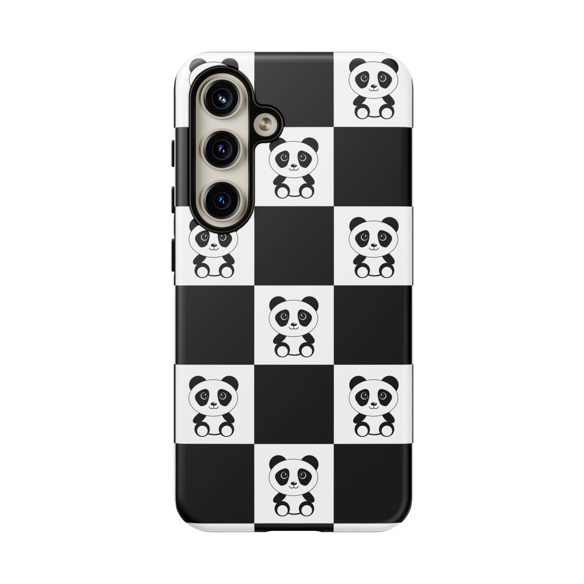 Panda Chessboard Tough Cases, Cute Panda Phone Covers, Chess Pattern iPhone Case, Board Games Phone Accessories, Animal Lover Tech
