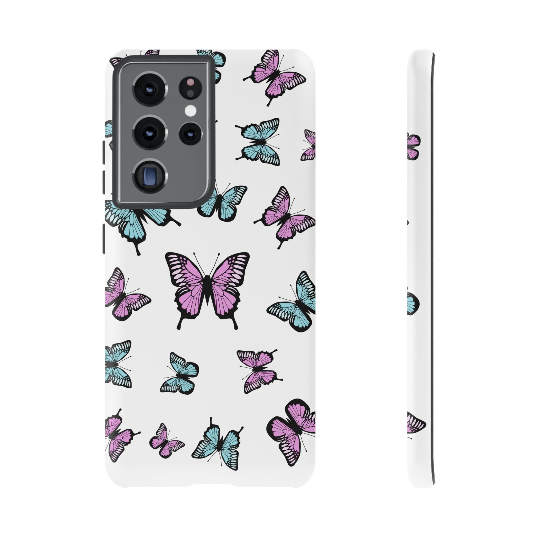 Butterfly Pattern White Background Phone Cases, Protective Cover, Strong Cases, Impact Resistant, Floral Design, Unique Gifts