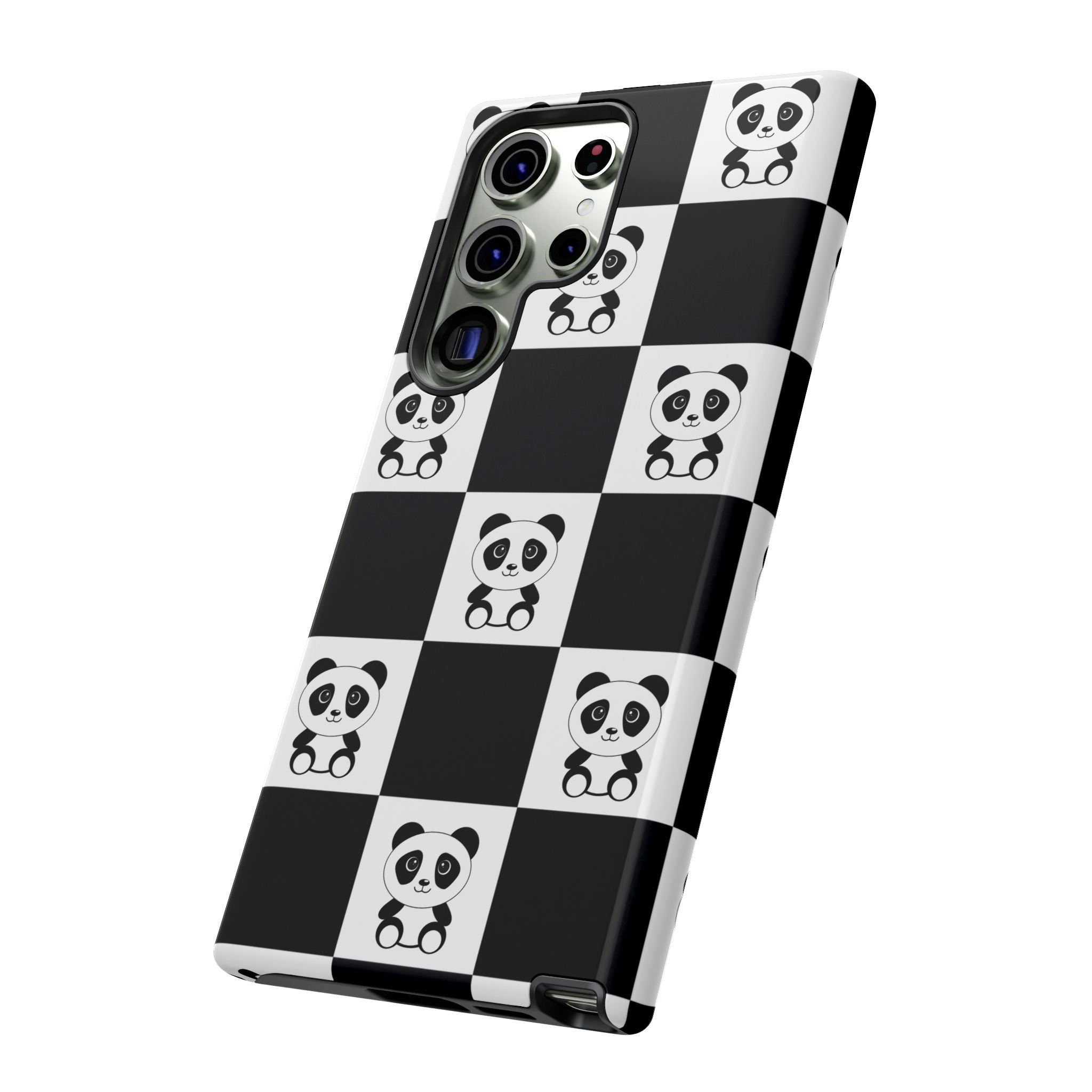 Panda Chessboard Tough Cases, Cute Panda Phone Covers, Chess Pattern iPhone Case, Board Games Phone Accessories, Animal Lover Tech