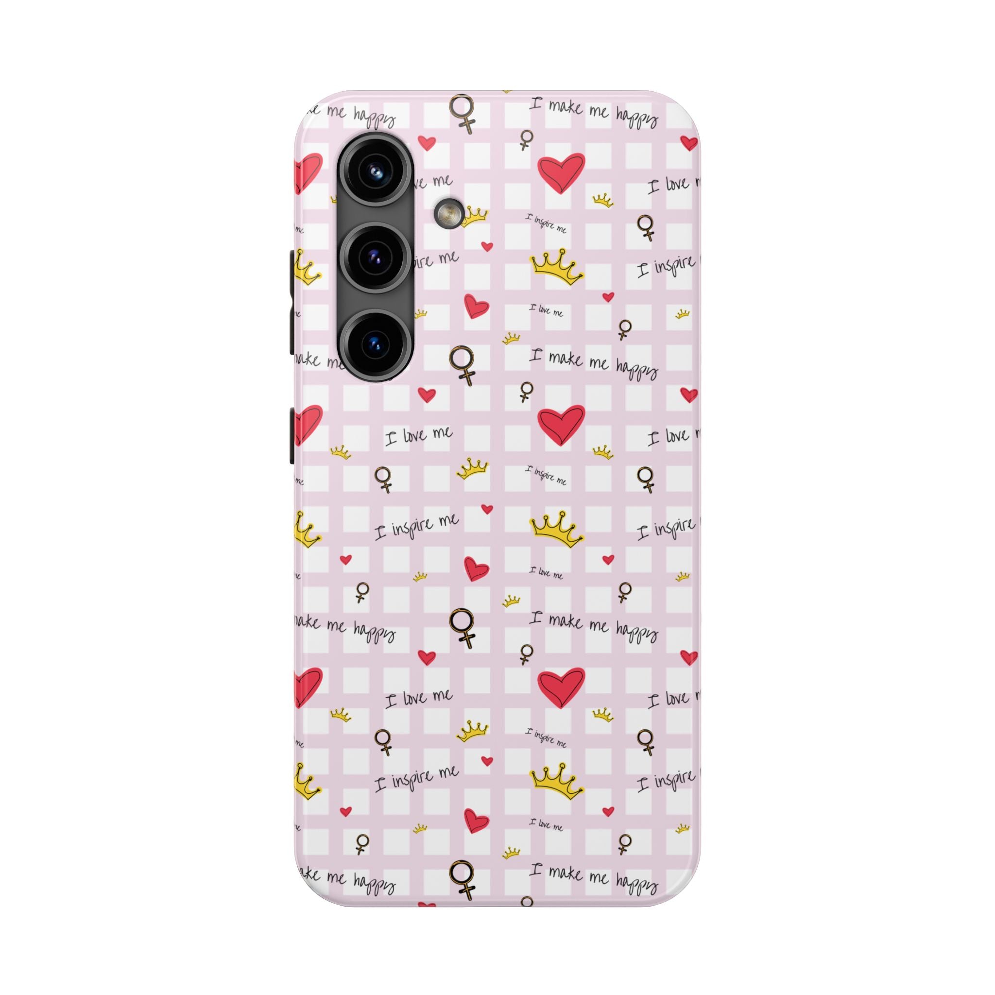 Cozy Hearts & Crowns Phone Case, Heart Design Protective Phone Cover, Crown Pattern Tough Case, Girly Phone Accessories, Valentine's Day