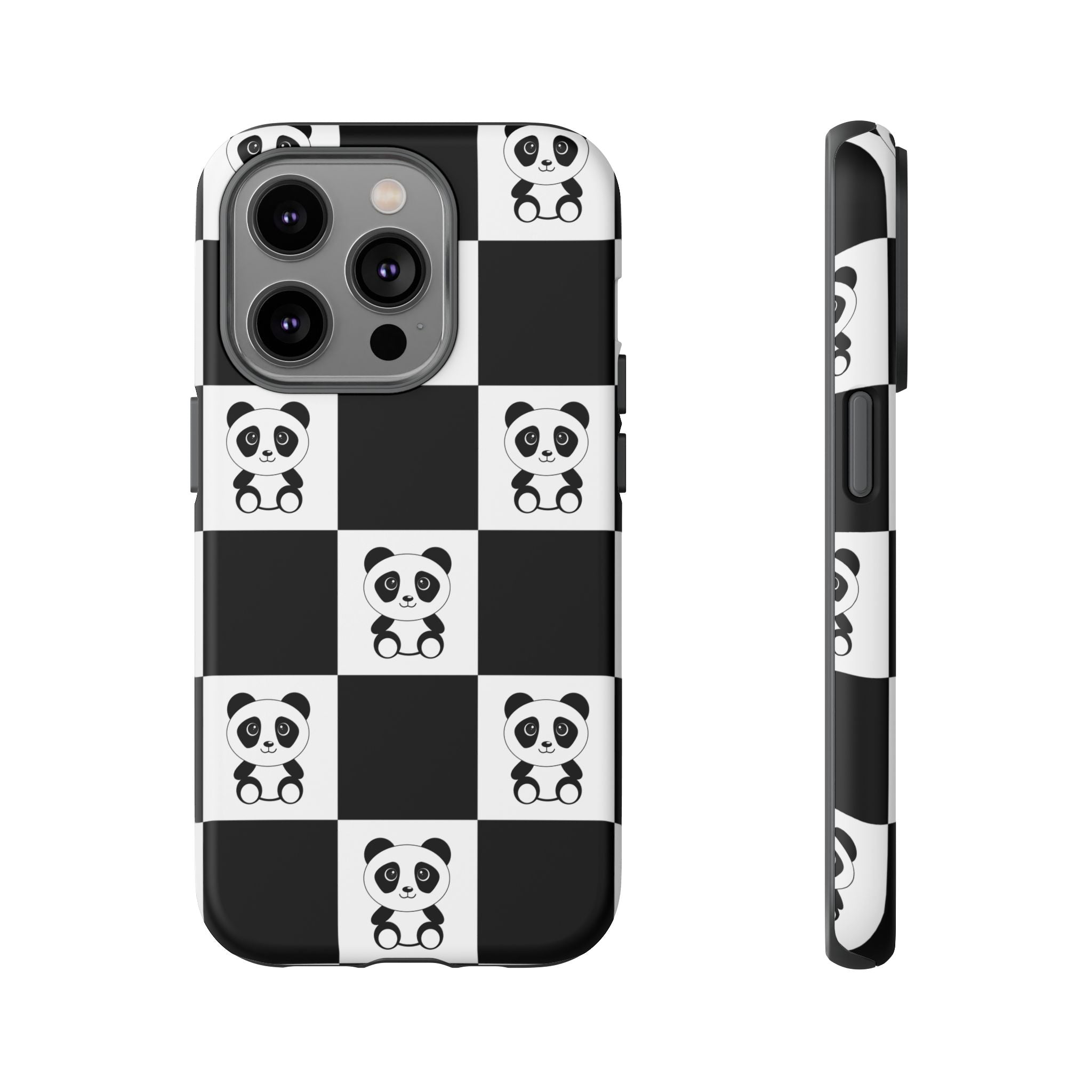 Panda Chessboard Tough Cases, Cute Panda Phone Covers, Chess Pattern iPhone Case, Board Games Phone Accessories, Animal Lover Tech