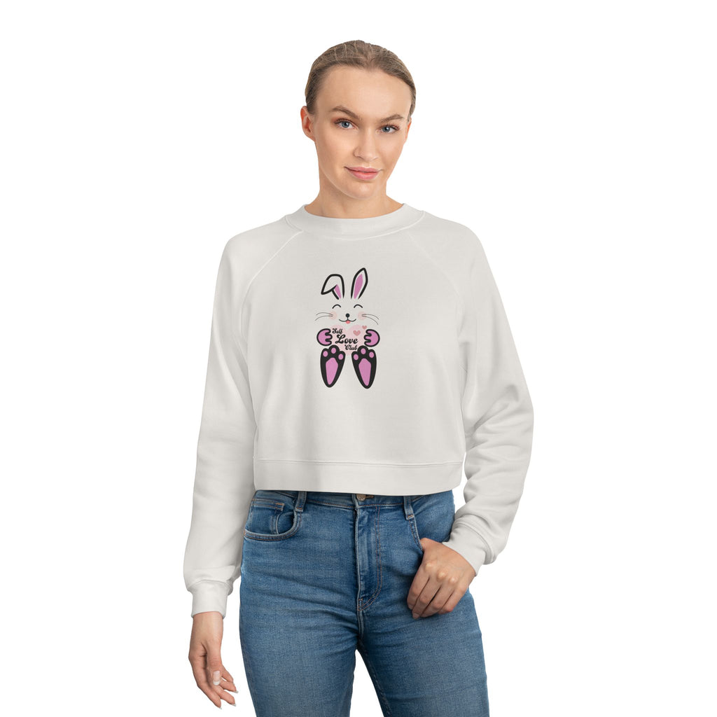 Kawaii Rabbit Face Fleece Pullover, Self Love Club Top, Cute Cropped Sweatshirt, Women's Fashion Jumper, Trendy Hoodie for Her