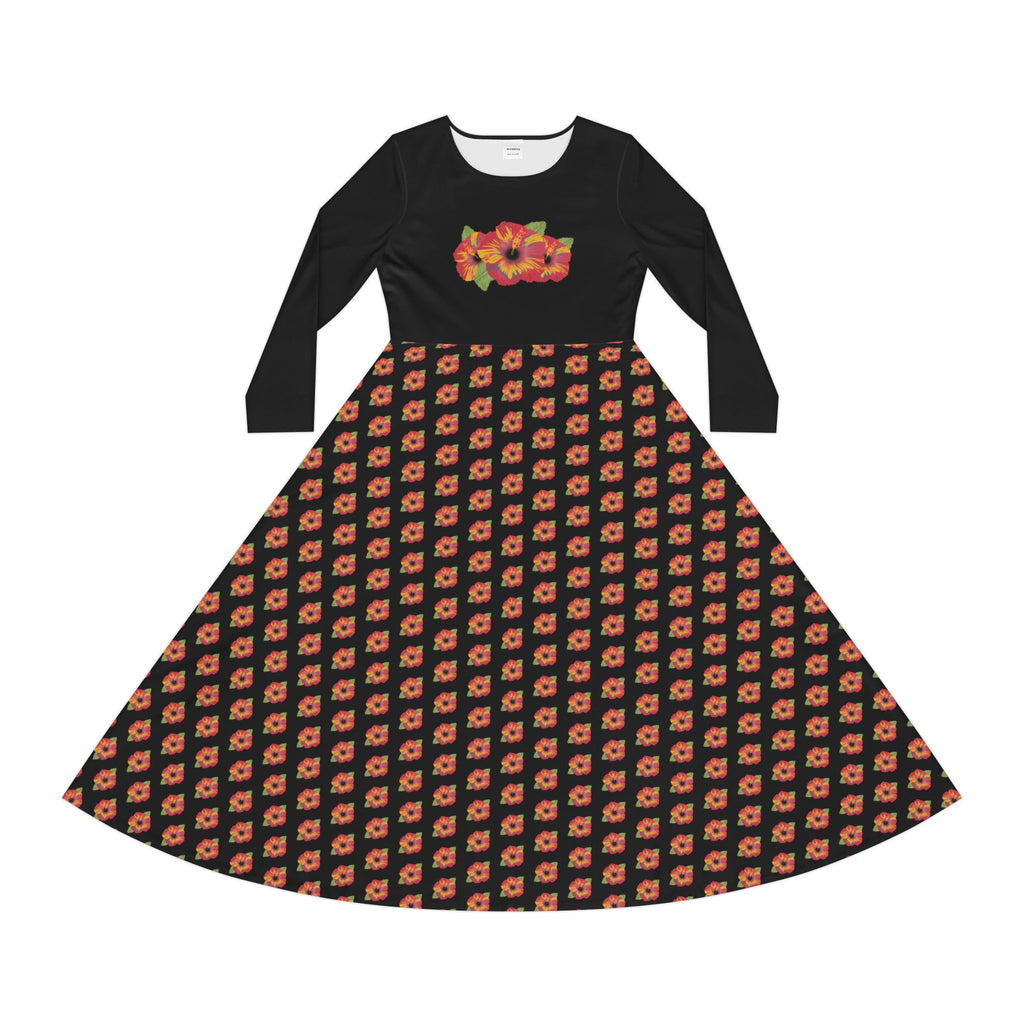 Poppies Pattern Dress, Floral Long Sleeve Dress, Women's Ballet Outfit, Spring Performance Attire