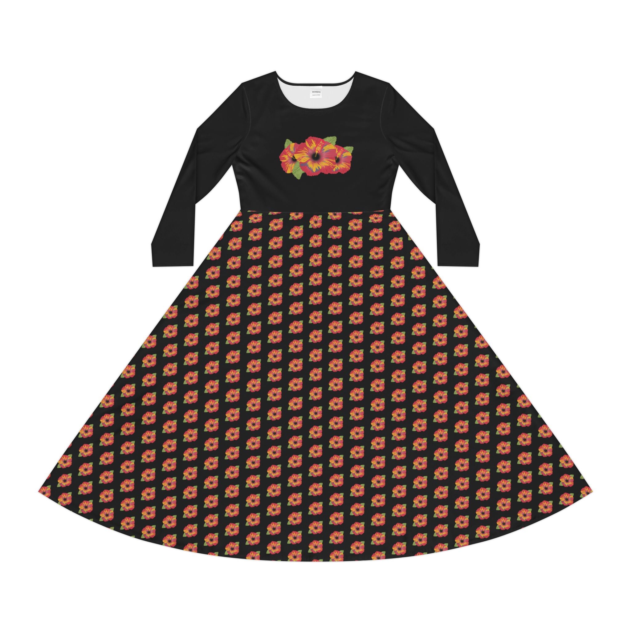 Poppies Pattern Dress, Floral Long Sleeve Dress, Women's Ballet Outfit, Spring Performance Attire