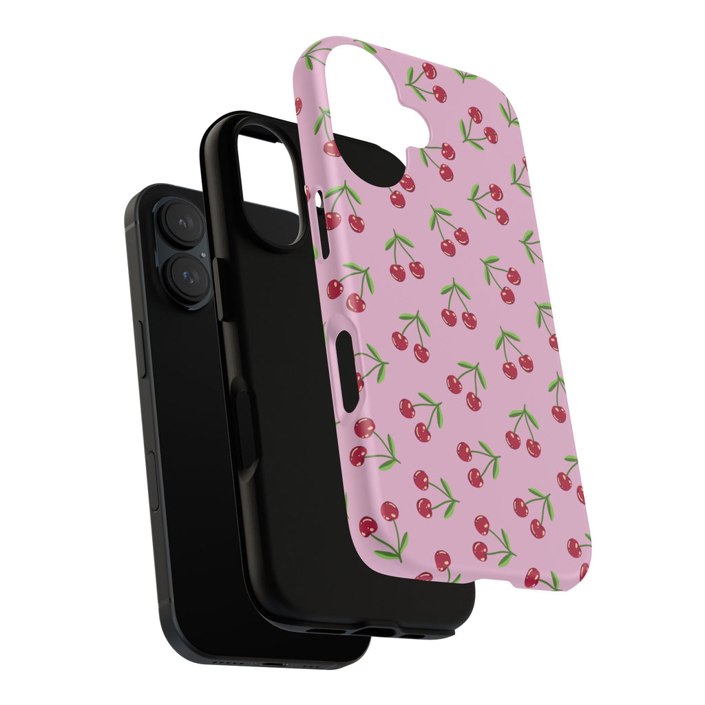 iPhone Cherry Pattern Phone Cases, Floral Tough Cover, Protective Smartphone Shell, Hard Case Gift for Her, Pretty Device Accessories