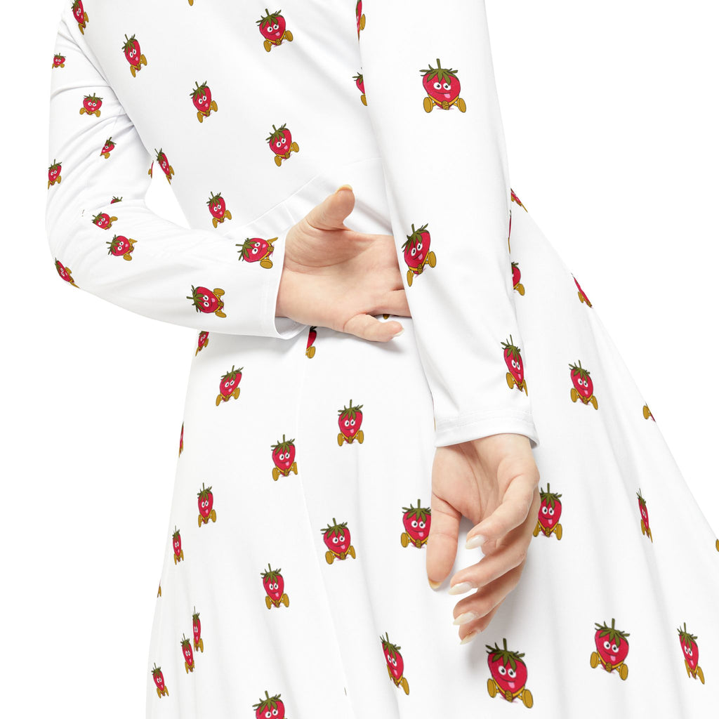 Strawberry Dance Dress, Cute Fruit Pattern Dance Costume, Women's Long Sleeve Dance Outfit, Red Berry Ballet Dress, Dancewear for Girls