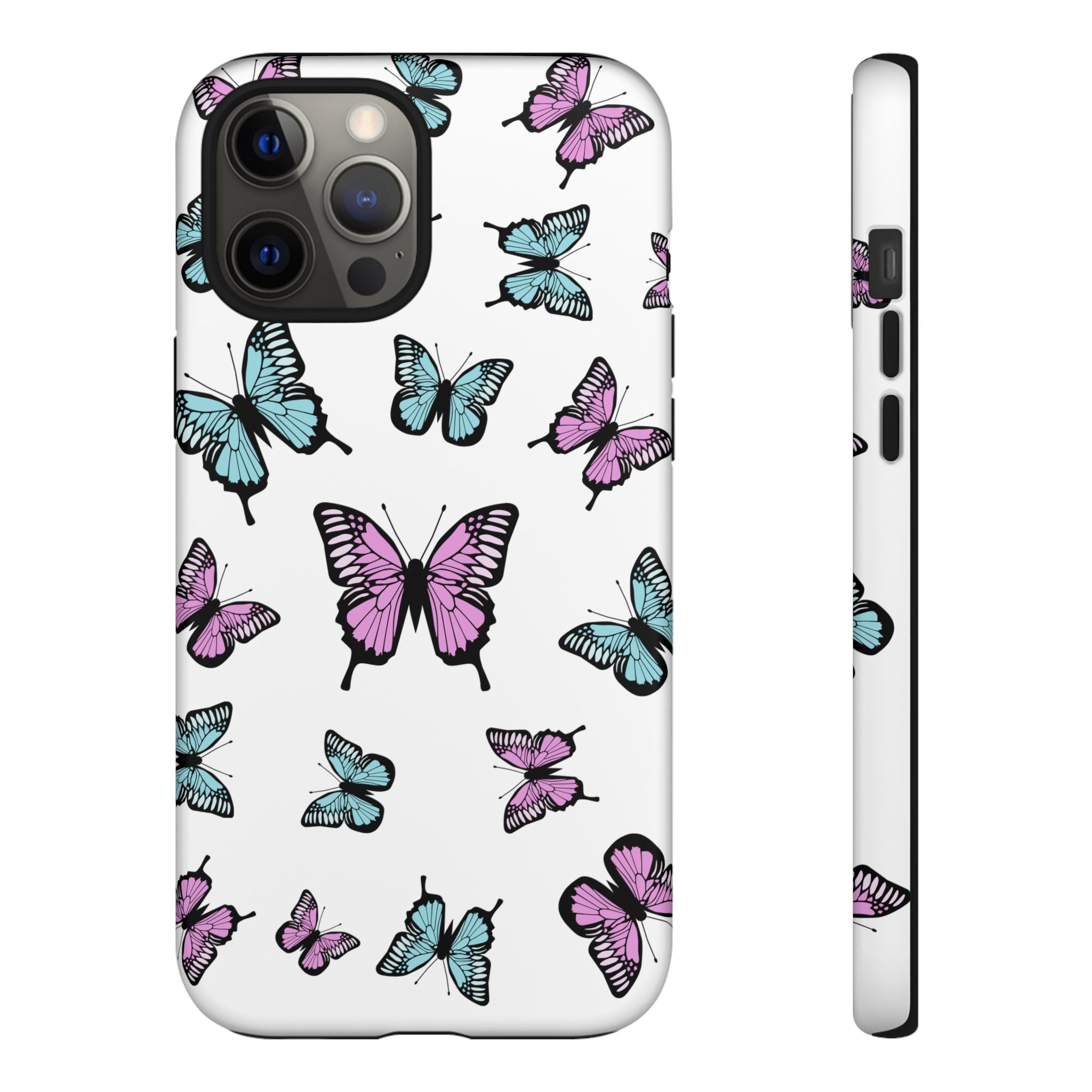 Butterfly Pattern White Background Phone Cases, Protective Cover, Strong Cases, Impact Resistant, Floral Design, Unique Gifts
