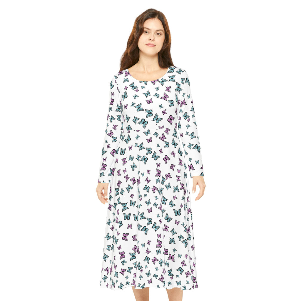 Butterfly Pattern Women's Long Sleeve Dance Dress - Elegant Dancewear for Women, Dance Costume, Performance Outfit, Ballet Attire