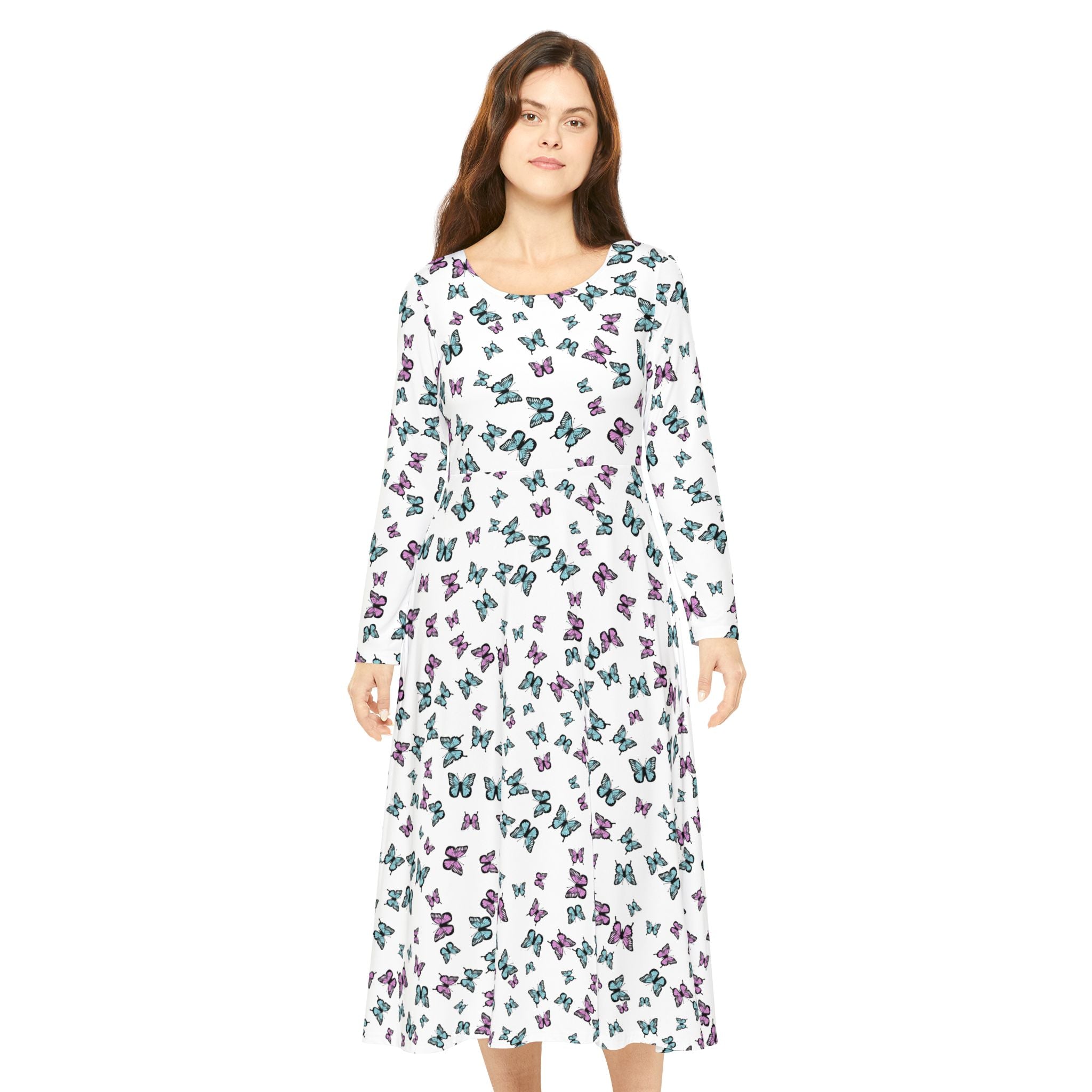 Butterfly Pattern Women's Long Sleeve Dance Dress - Elegant Dancewear for Women, Dance Costume, Performance Outfit, Ballet Attire