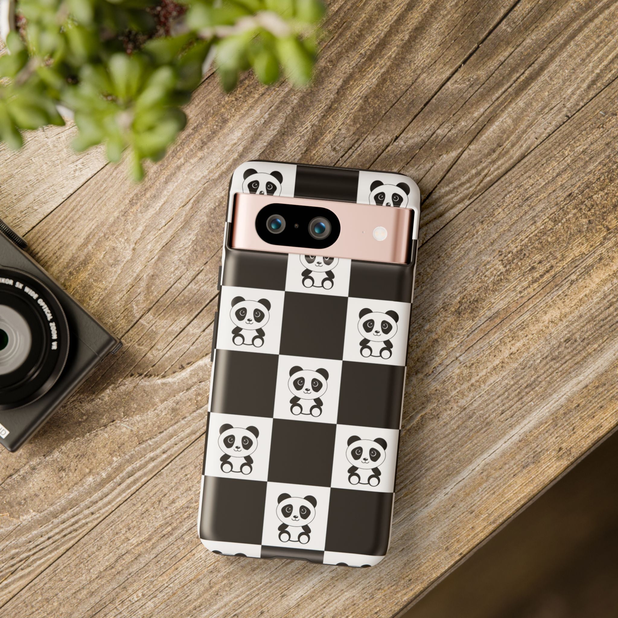 Panda Chessboard Tough Cases, Cute Panda Phone Covers, Chess Pattern iPhone Case, Board Games Phone Accessories, Animal Lover Tech