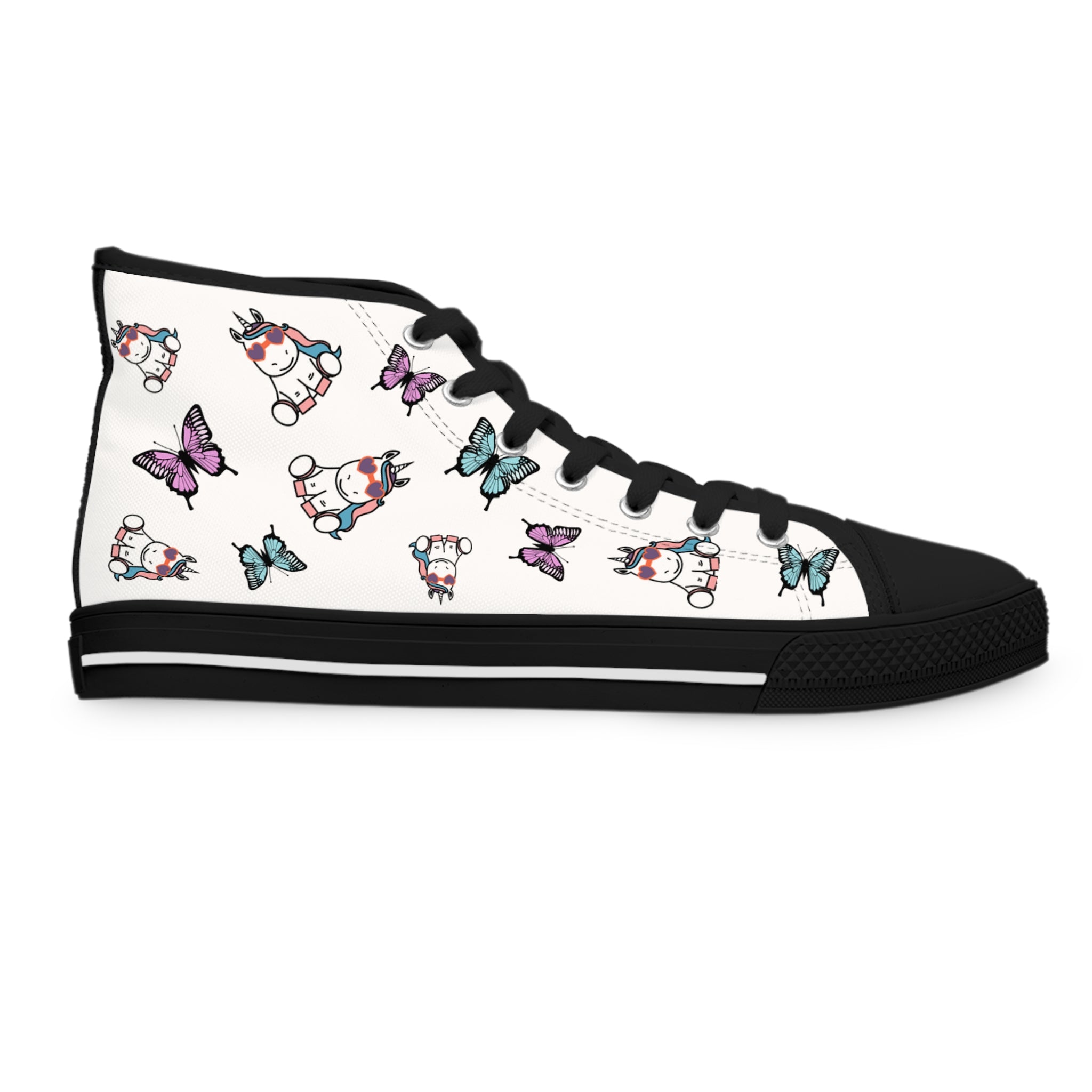 Kawaii Unicorn Women's High Top Sneakers, Cute Sneaker Shoes, Magical Fairy Tale Unicorn Footwear, Gift for Unicorn Lovers, Unicorn