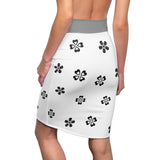 Skull Flower Heart Women's Pencil Skirt, Floral Goth Midi Skirt, Alternative Clothing, Black Lace Printed Skirt, Day of the Dead Fashion