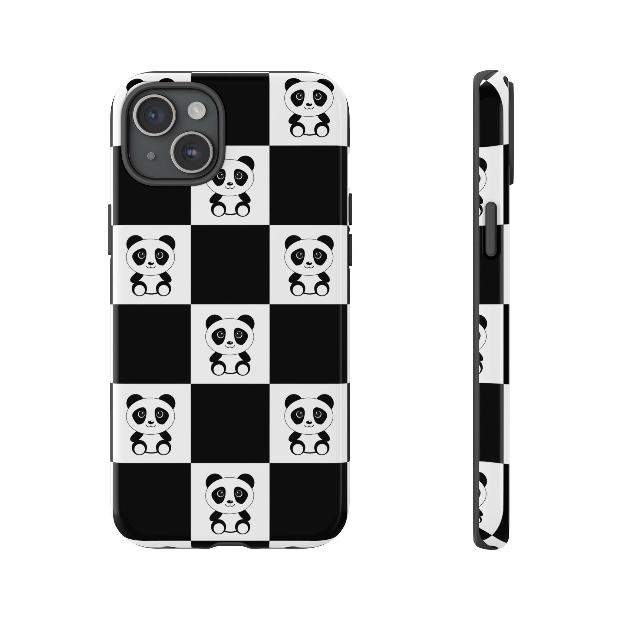 Panda Chessboard Tough Cases, Cute Panda Phone Covers, Chess Pattern iPhone Case, Board Games Phone Accessories, Animal Lover Tech