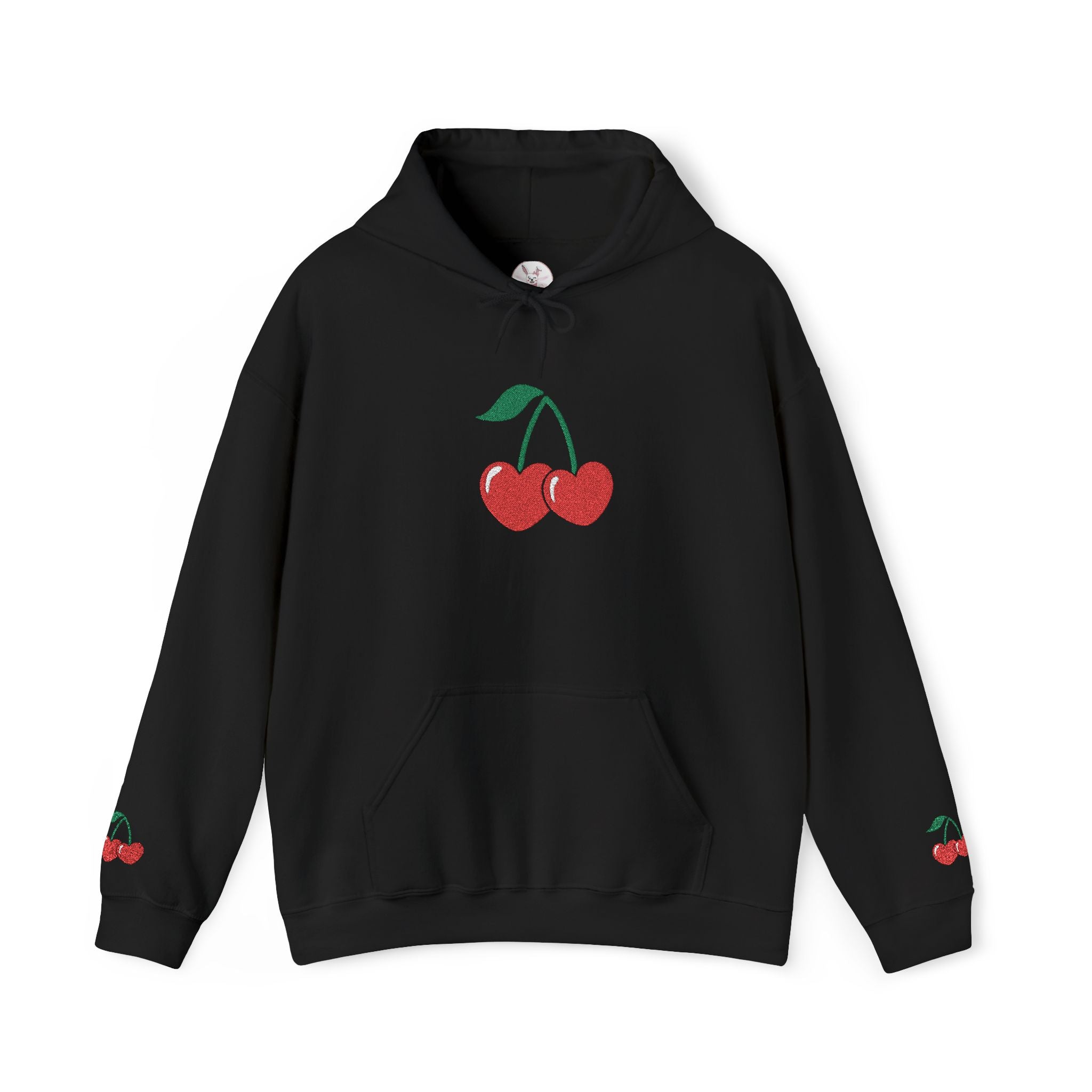 Cherry Heart Embroidered Hoodie — Heart Cherry Graphic Hooded Sweatshirt