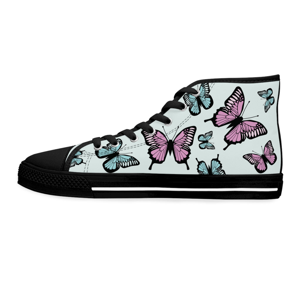 Butterfly High Top Sneakers, Light Blue Women's Shoes, Unique Sneaker Gift, Trendy Tennis Shoes, Custom Sneaker Design, Stylish Fashion