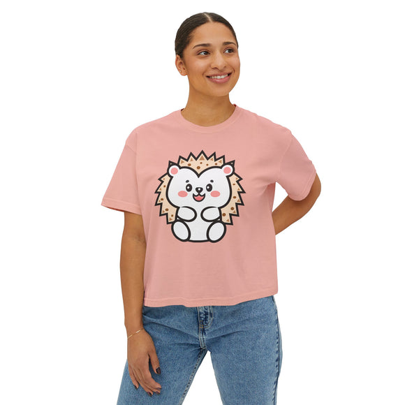 Kawaii Hedgehog Boxy Tee - Women's Graphic T-Shirt