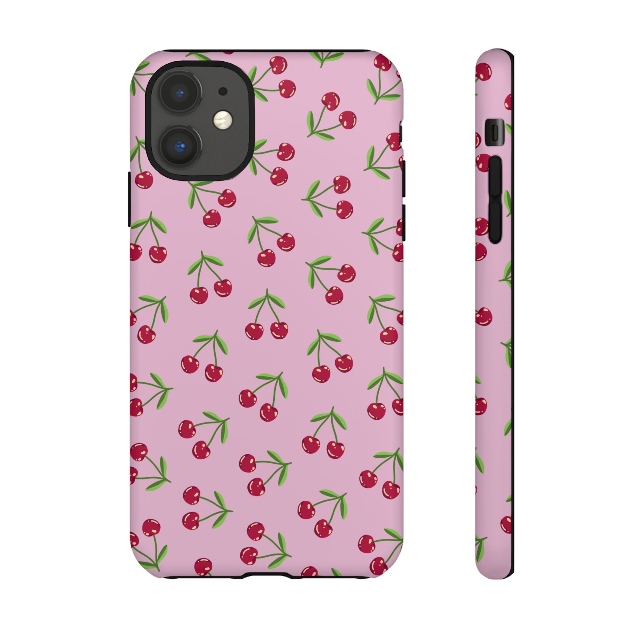 iPhone Cherry Pattern Phone Cases, Floral Tough Cover, Protective Smartphone Shell, Hard Case Gift for Her, Pretty Device Accessories