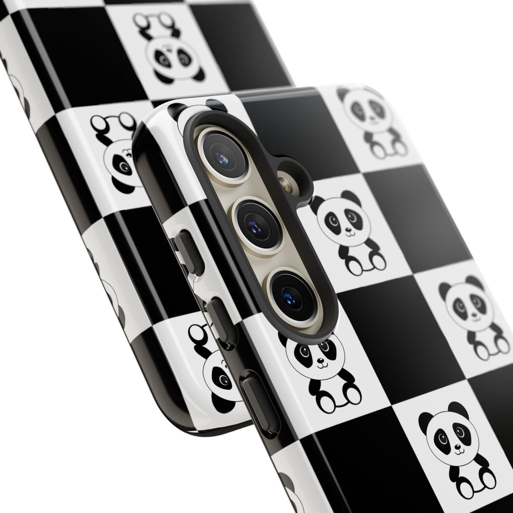 Panda Chessboard Tough Cases, Cute Panda Phone Covers, Chess Pattern iPhone Case, Board Games Phone Accessories, Animal Lover Tech