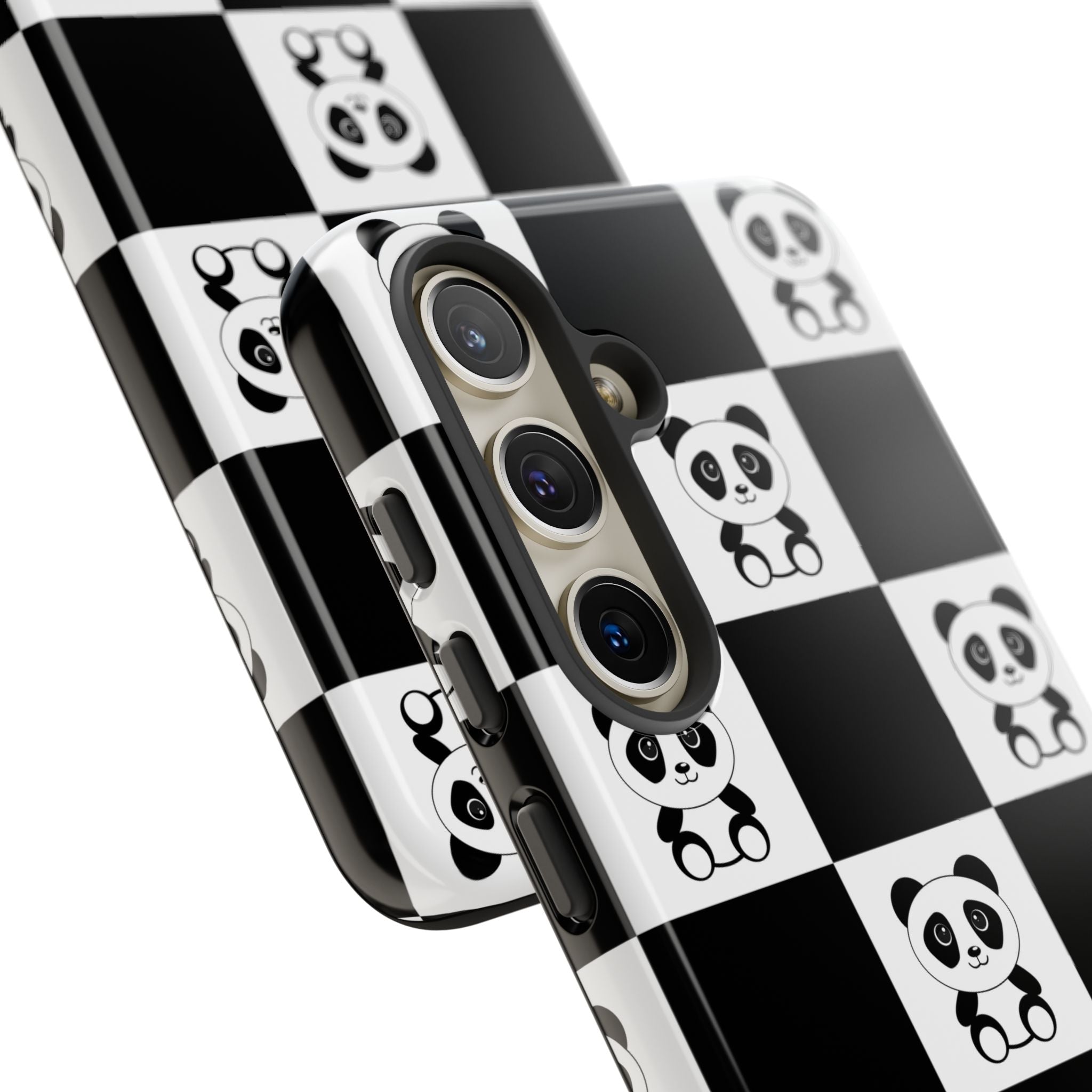 Panda Chessboard Tough Cases, Cute Panda Phone Covers, Chess Pattern iPhone Case, Board Games Phone Accessories, Animal Lover Tech