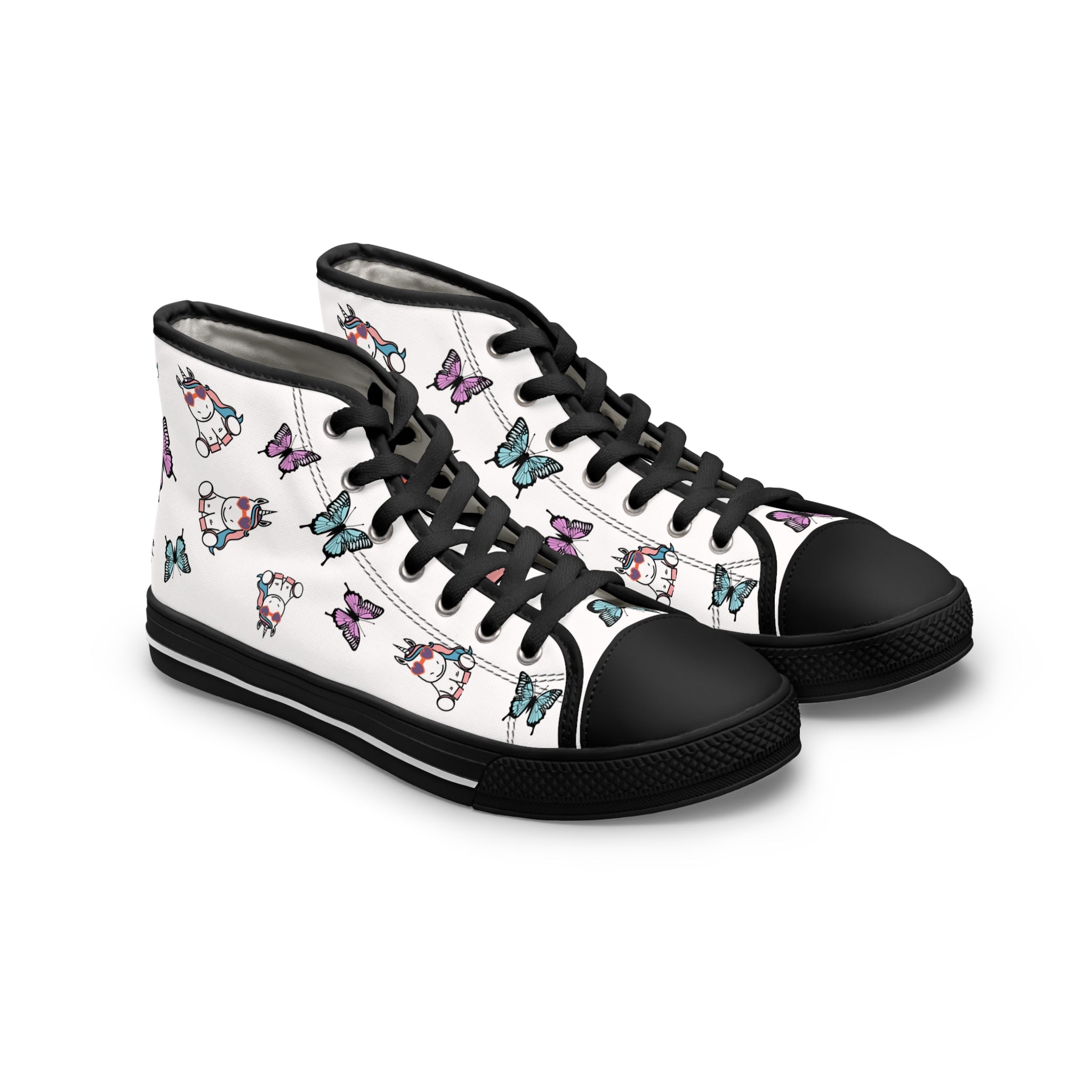 Kawaii Unicorn Women's High Top Sneakers, Cute Sneaker Shoes, Magical Fairy Tale Unicorn Footwear, Gift for Unicorn Lovers, Unicorn