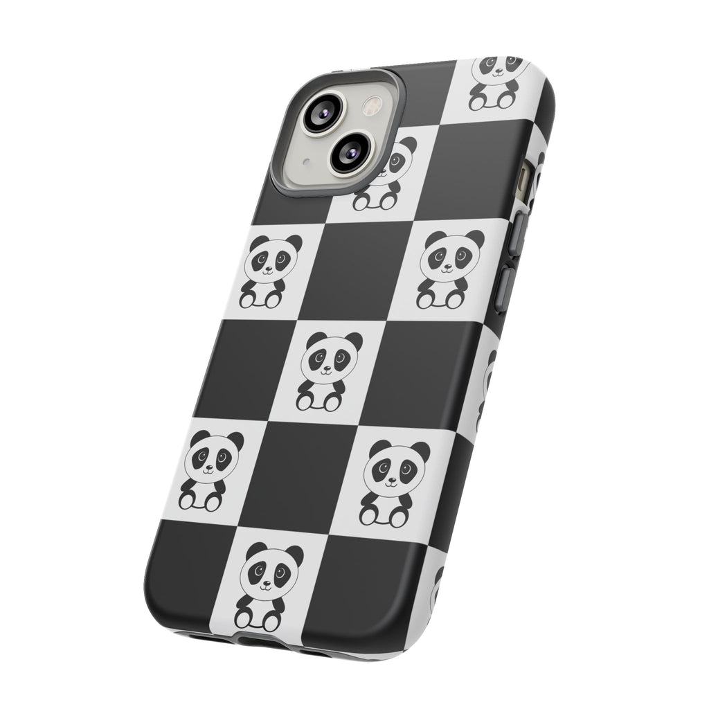 Panda Chessboard Tough Cases, Cute Panda Phone Covers, Chess Pattern iPhone Case, Board Games Phone Accessories, Animal Lover Tech