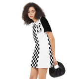 Chessboard Kawaii Panda Women's Short-Sleeve T-Shirt Dress-Heavyweight 225g