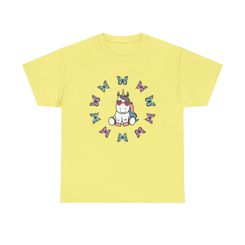 Kawaii Unicorn Butterflies Tee, Unicorn Lover Shirt, Cute Magical Animal Top, Fantasy Graphic Tee, Animal Lover Gift, Casual Cotton T-Shirt