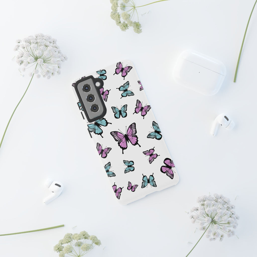Butterfly Pattern White Background Phone Cases, Protective Cover, Strong Cases, Impact Resistant, Floral Design, Unique Gifts