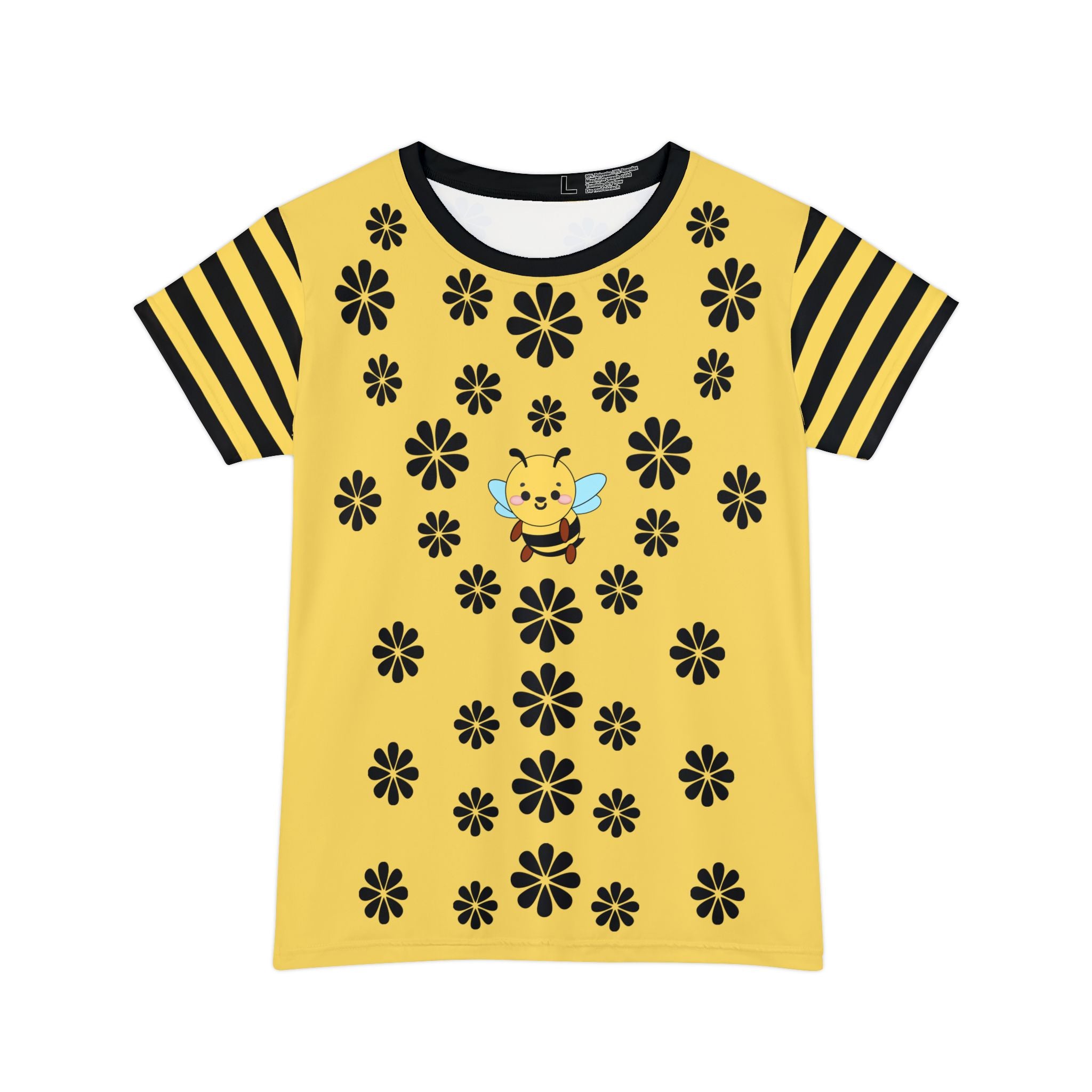 Kawaii Bee Women's Short Sleeve Shirt - Cute Yellow and Black Floral Top - Fun Honeybee T-Shirt