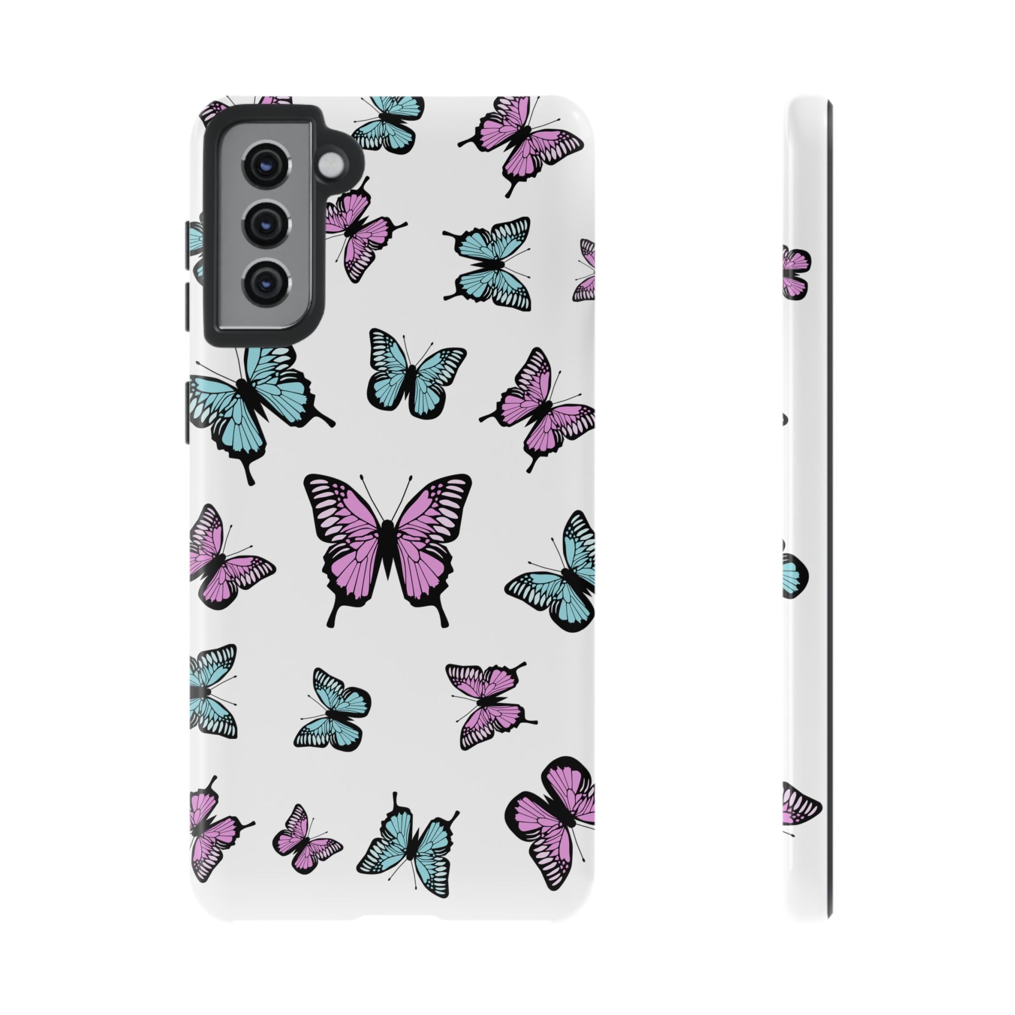 Butterfly Pattern White Background Phone Cases, Protective Cover, Strong Cases, Impact Resistant, Floral Design, Unique Gifts