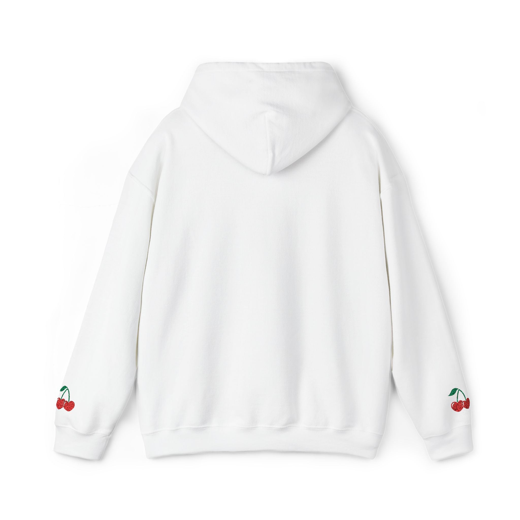 Cherry Heart Embroidered Hoodie — Heart Cherry Graphic Hooded Sweatshirt