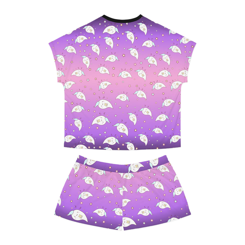 Ghost Print Women's Pajama Set - Short Sleeve Sleepwear for Her - Cute Pajamas
