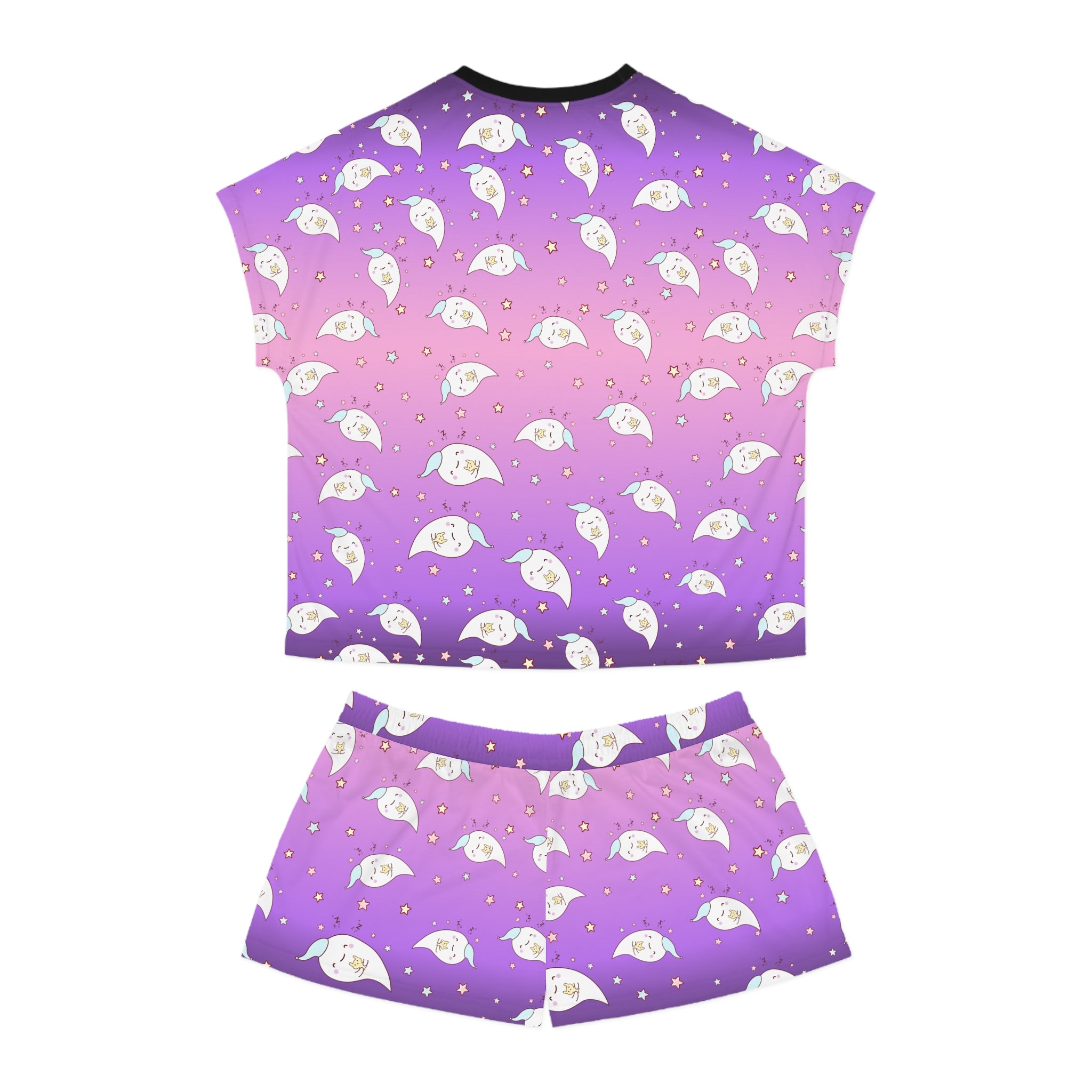 Ghost Print Women's Pajama Set - Short Sleeve Sleepwear for Her - Cute Pajamas