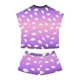 Ghost Print Women's Pajama Set - Short Sleeve Sleepwear for Her - Cute Pajamas