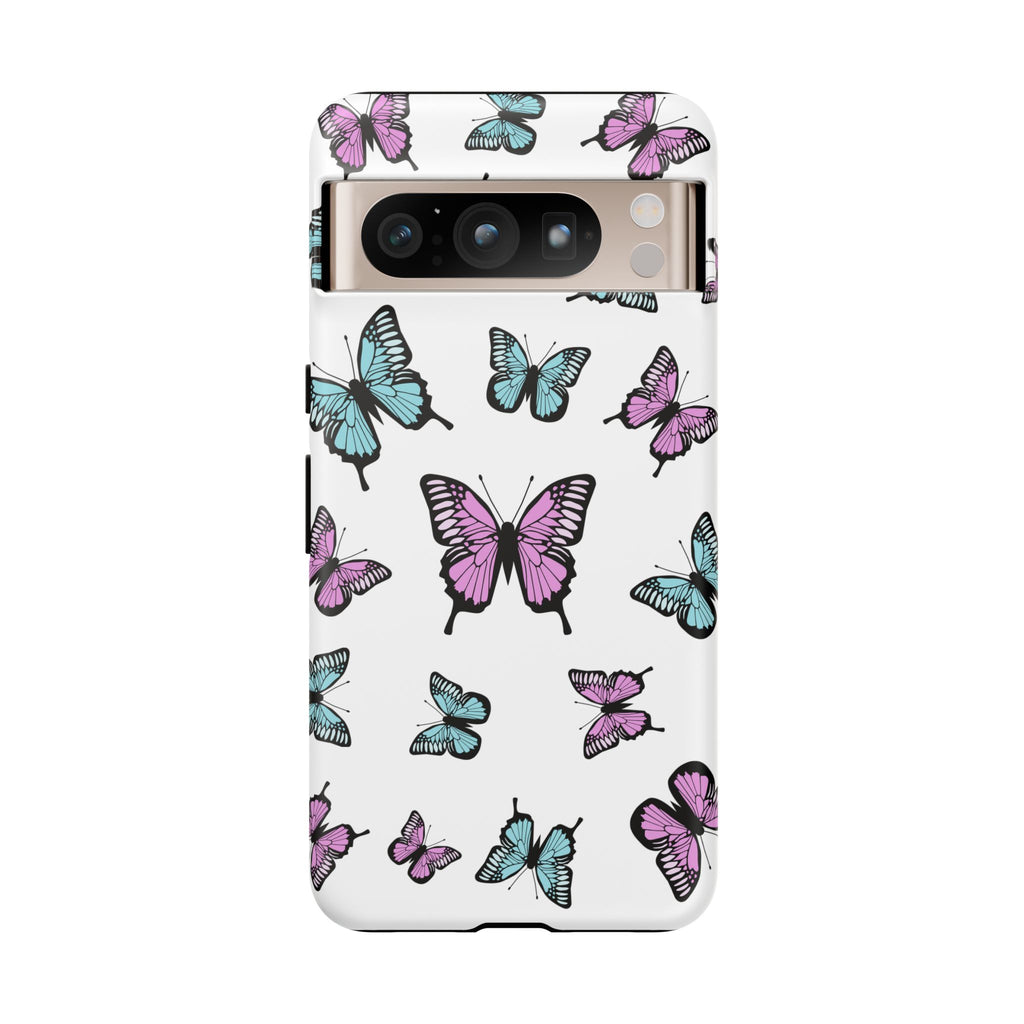 Butterfly Pattern White Background Phone Cases, Protective Cover, Strong Cases, Impact Resistant, Floral Design, Unique Gifts