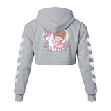 Kawaii Heaven Cute Unicorn and Girl Cropped Hoodie - Pastel Women's Fleece Hoodie