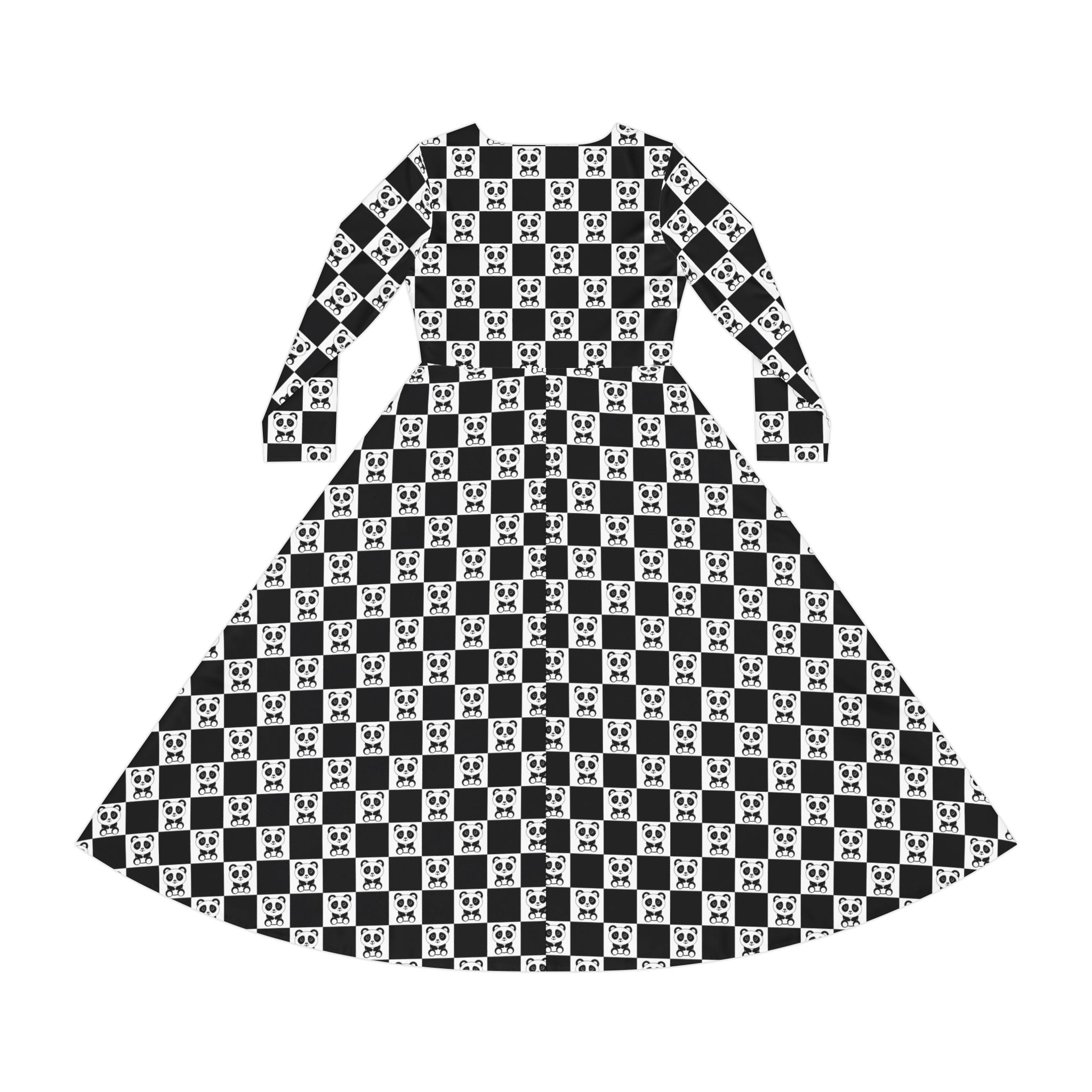 Pandas Chessboard Dance Dress, Women's Long Sleeve, Panda Lover Gift, Cute Animal Outfit, Black and White Costume, Fun Chessboard Design