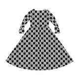 Pandas Chessboard Dance Dress, Women's Long Sleeve, Panda Lover Gift, Cute Animal Outfit, Black and White Costume, Fun Chessboard Design