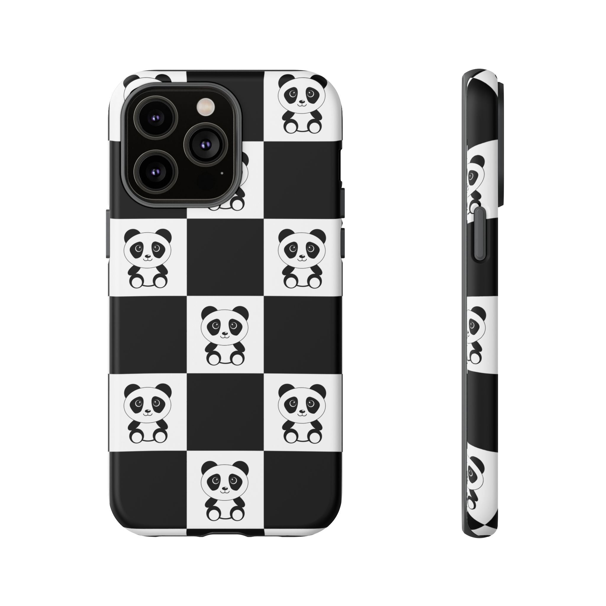 Panda Chessboard Tough Cases, Cute Panda Phone Covers, Chess Pattern iPhone Case, Board Games Phone Accessories, Animal Lover Tech