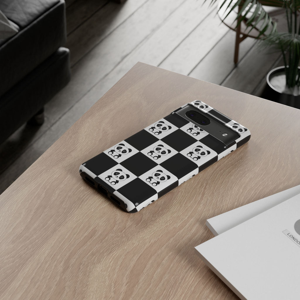 Panda Chessboard Tough Cases, Cute Panda Phone Covers, Chess Pattern iPhone Case, Board Games Phone Accessories, Animal Lover Tech