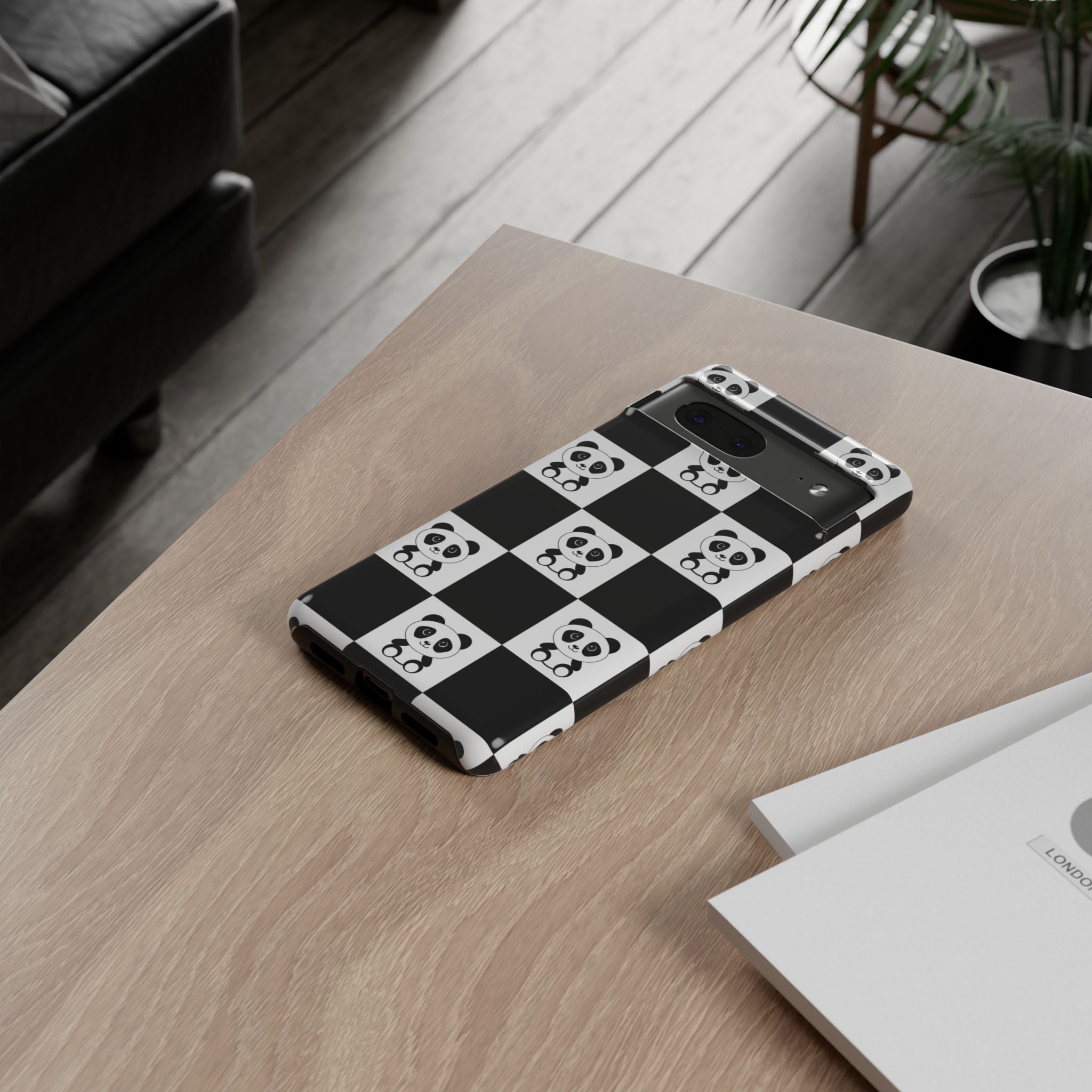 Panda Chessboard Tough Cases, Cute Panda Phone Covers, Chess Pattern iPhone Case, Board Games Phone Accessories, Animal Lover Tech
