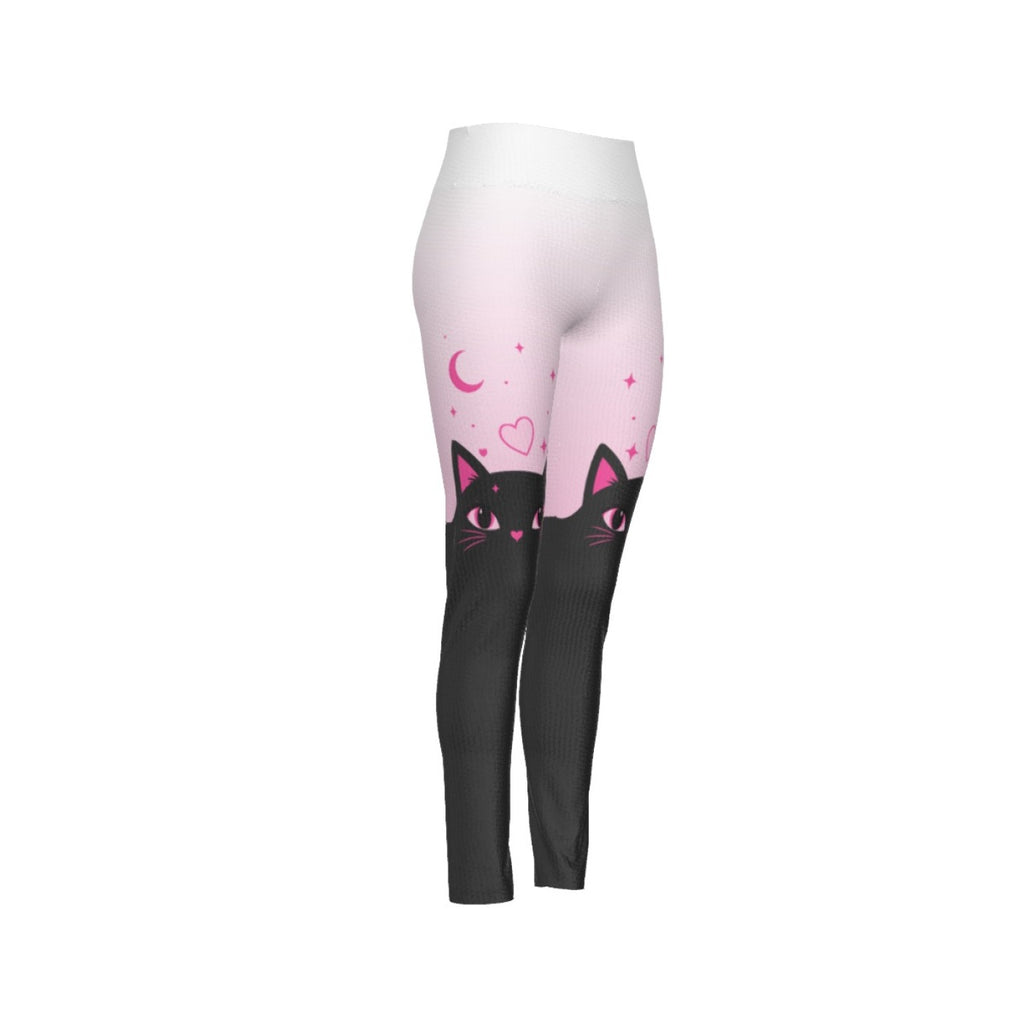 Pastel Pink Black Cat Leggings