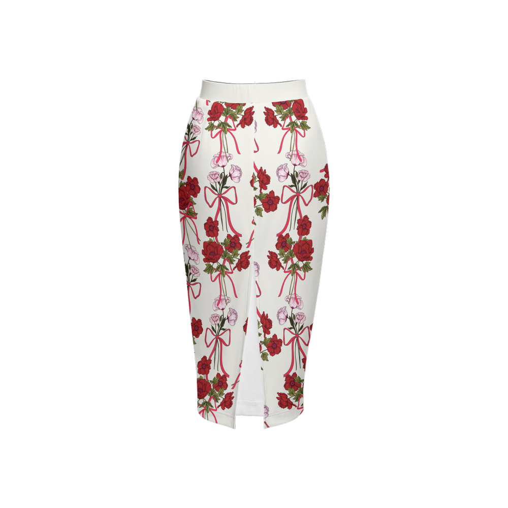 Roses and Ribbons Women's Back Split Pencil Skirt-Heavy Knit