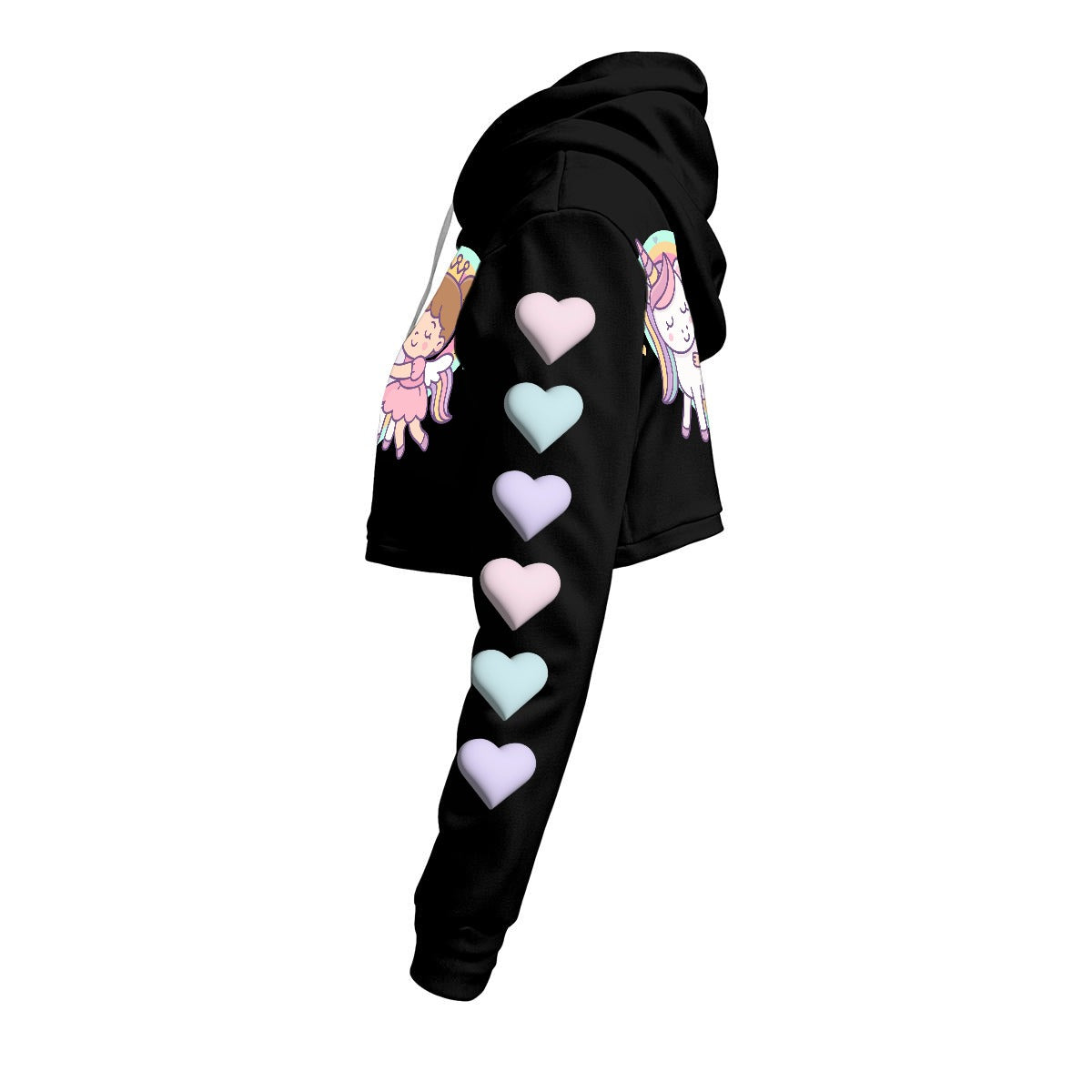 Kawaii Heaven Cute Unicorn and Girl Cropped Hoodie - Pastel Women's Fleece Hoodie