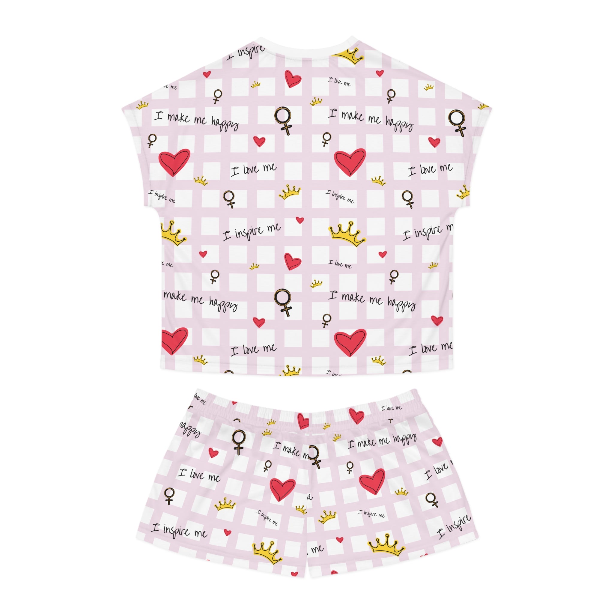Cozy Hearts & Crowns Pajama Set, Sleepwear, Heart Print PJ Set, Women's Loungewear, Gift for Her, Cute Pajamas