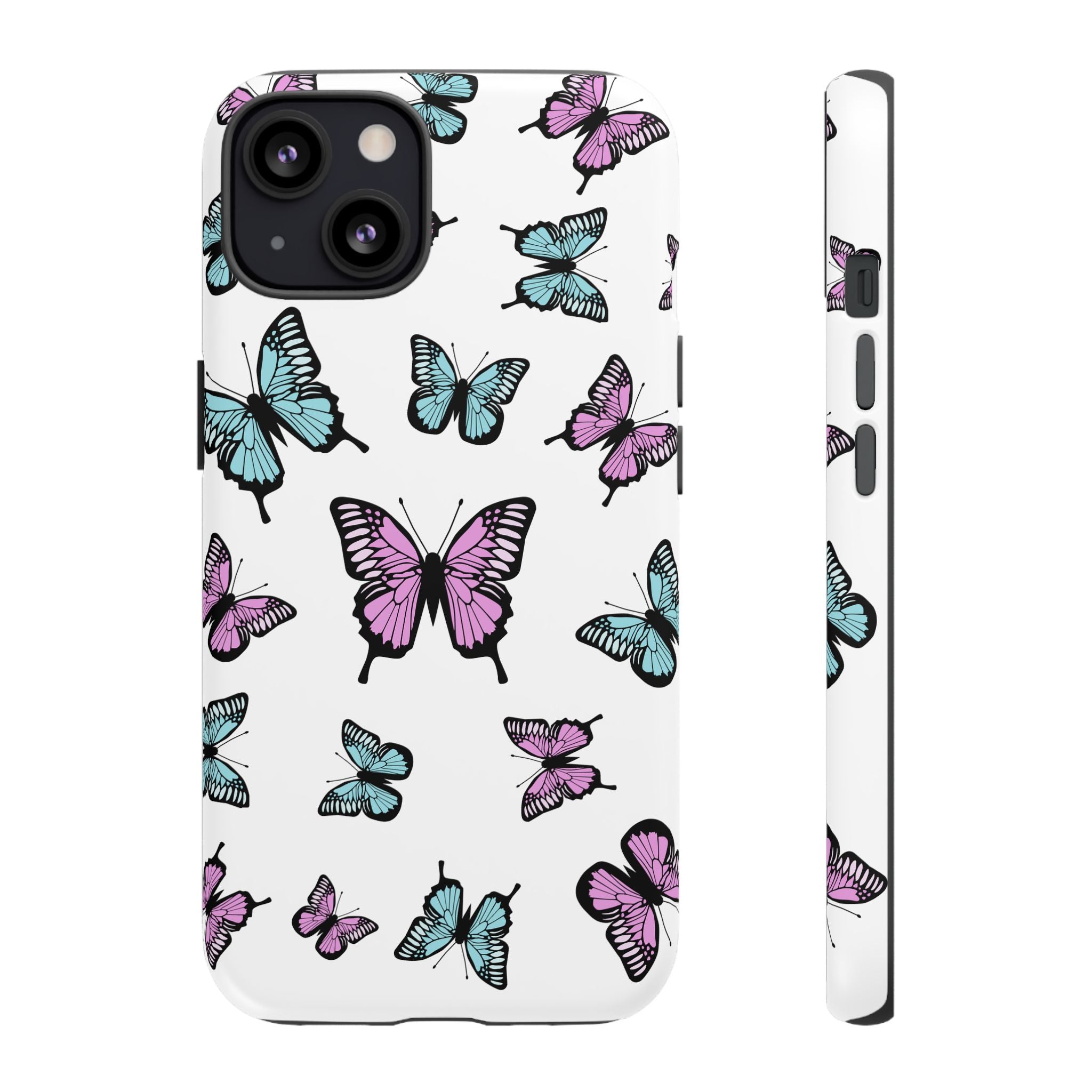 Butterfly Pattern White Background Phone Cases, Protective Cover, Strong Cases, Impact Resistant, Floral Design, Unique Gifts