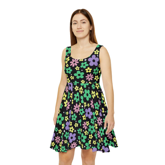 Floral Explosion Women's Skater Dress - Spring Flowers Fit and Flare Kawaii Dress - Blooming Garden Party Outfit