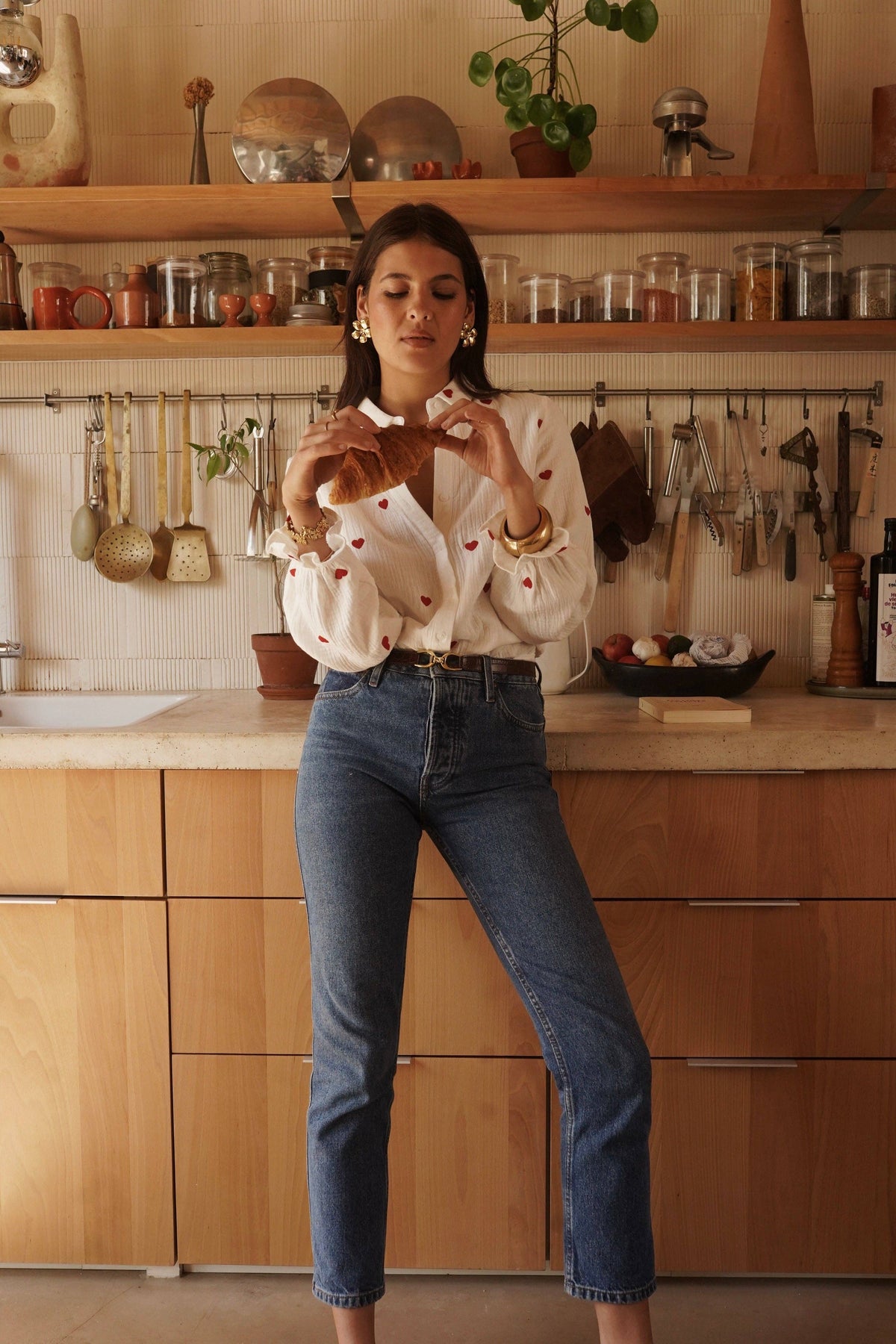 Lou Heart Embroidered Blouse | Textured Cotton Top