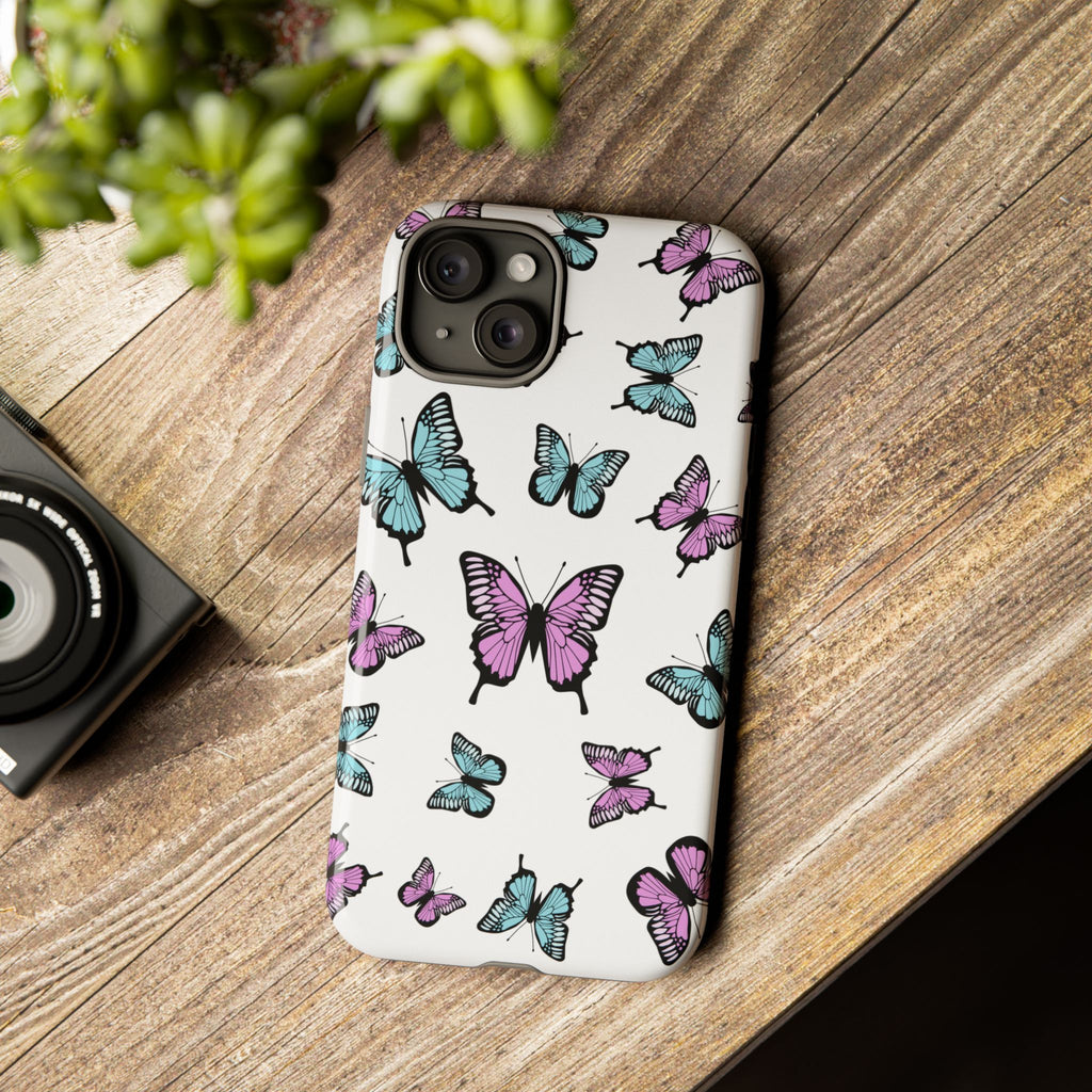 Butterfly Pattern White Background Phone Cases, Protective Cover, Strong Cases, Impact Resistant, Floral Design, Unique Gifts