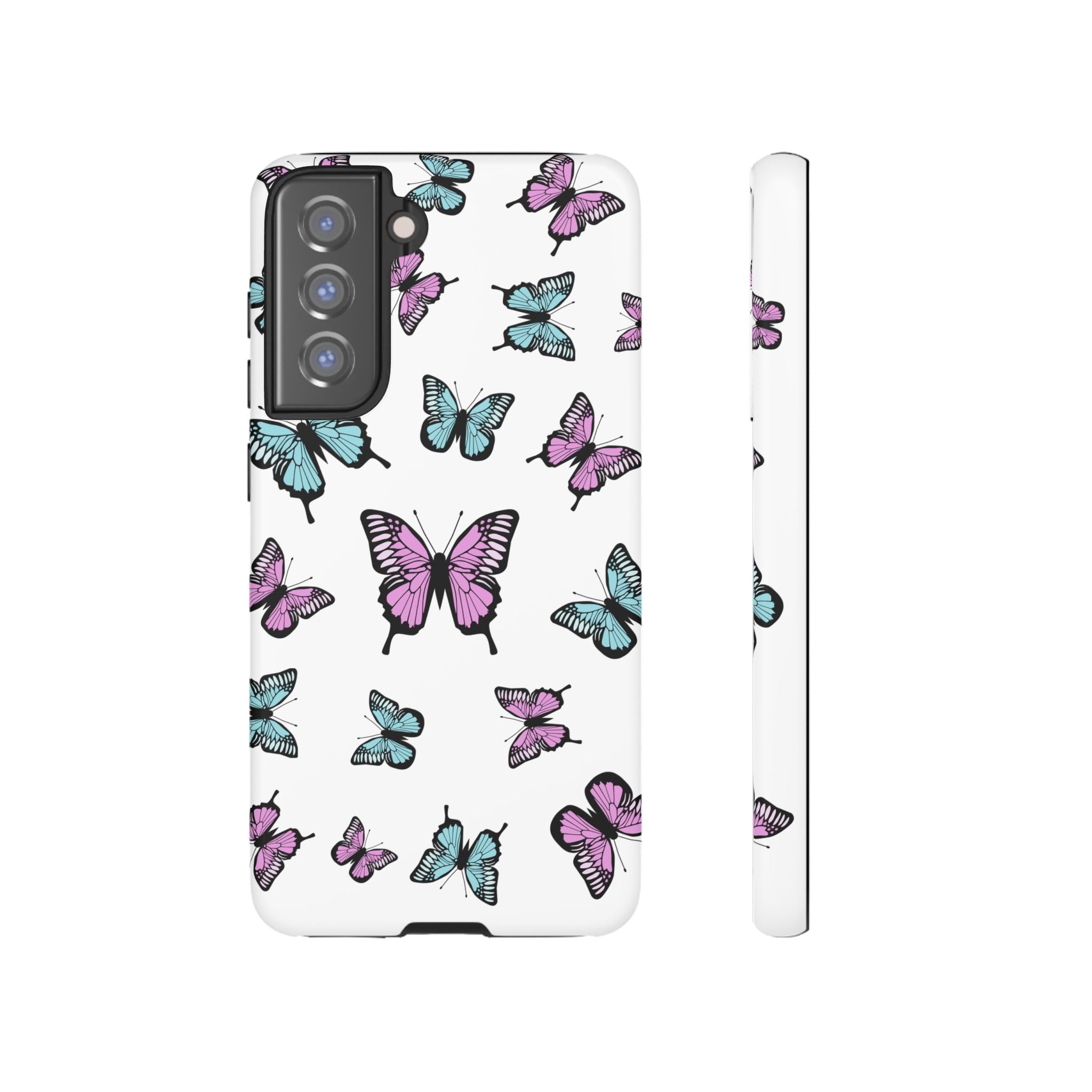 Butterfly Pattern White Background Phone Cases, Protective Cover, Strong Cases, Impact Resistant, Floral Design, Unique Gifts